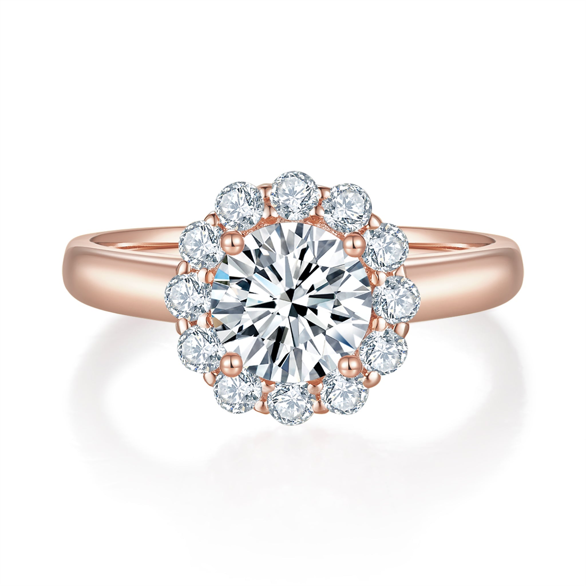 Golden Halo Diamond Ring With 0.97 Ct. Emerald Shape Lab Grown Diamond