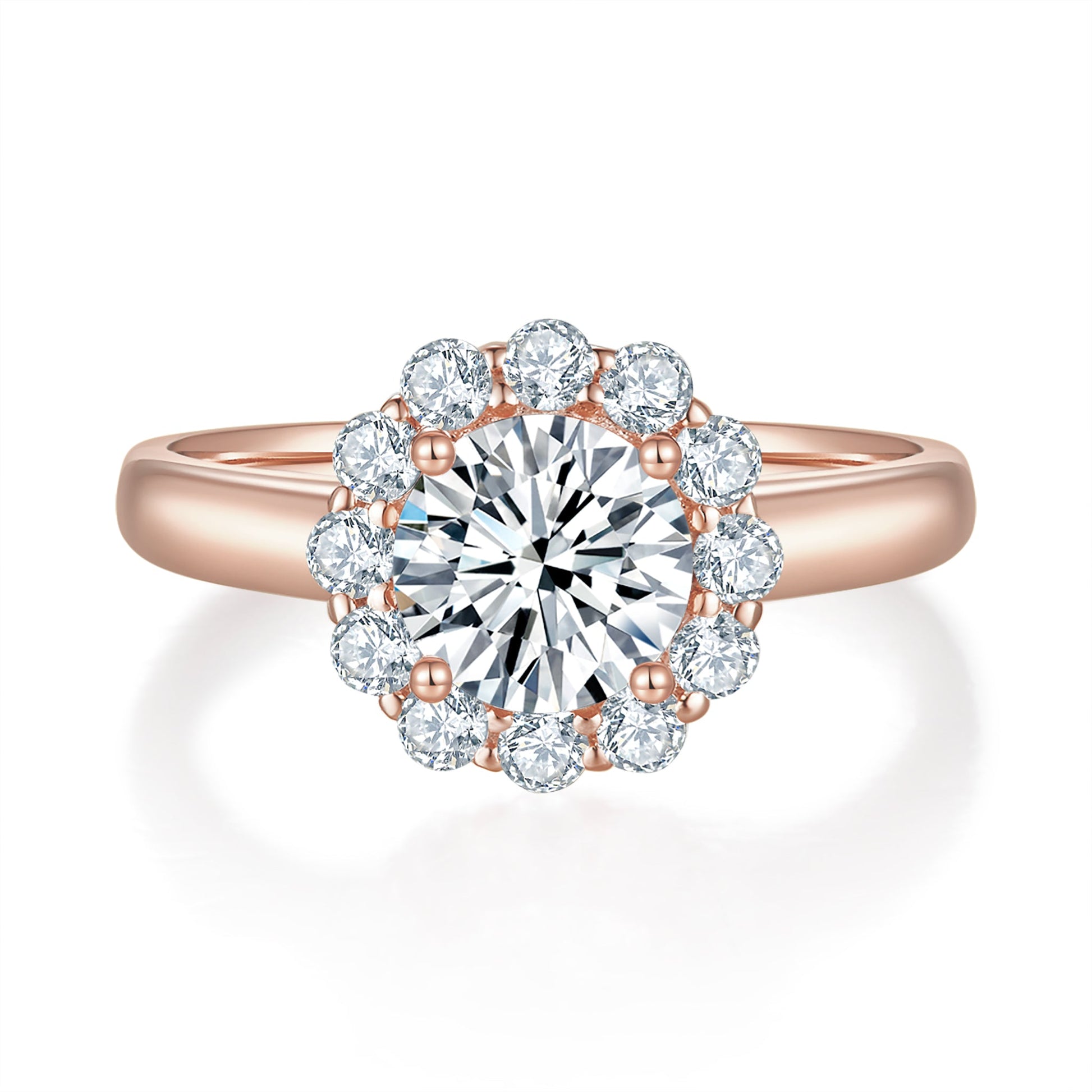 Golden Halo Diamond Ring With 0.97 Ct. Emerald Shape Lab Grown Diamond