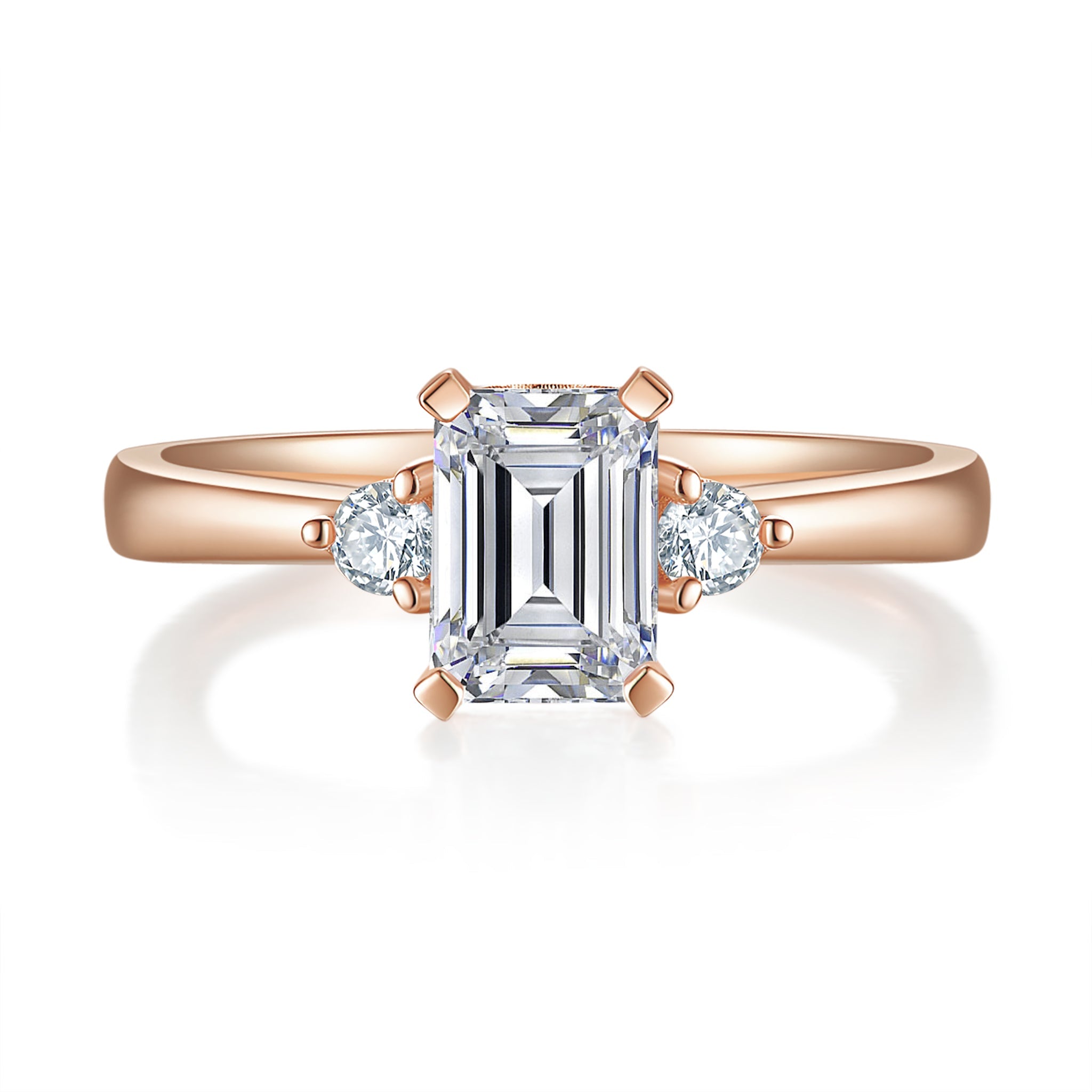 Emerald Three Stone Diamond Ring With 0.3 Ct. Emerald Shape
