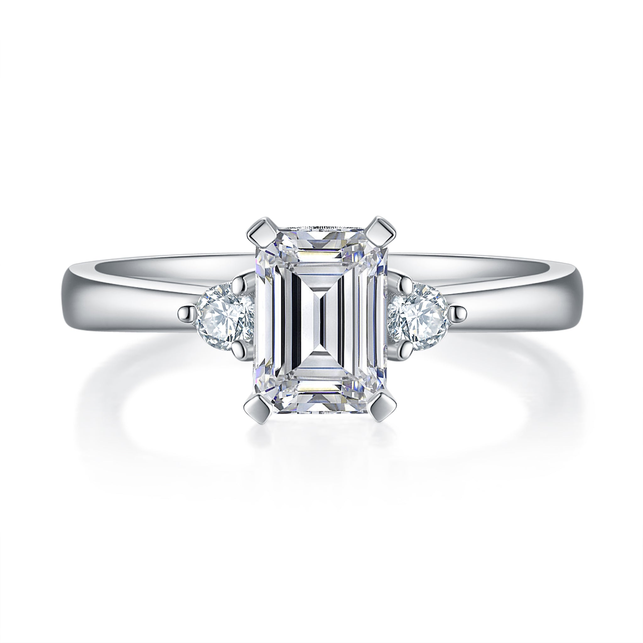 Emerald Three Stone Diamond Ring With 0.32 Ct. Oval Shape Lab Grown Diamond