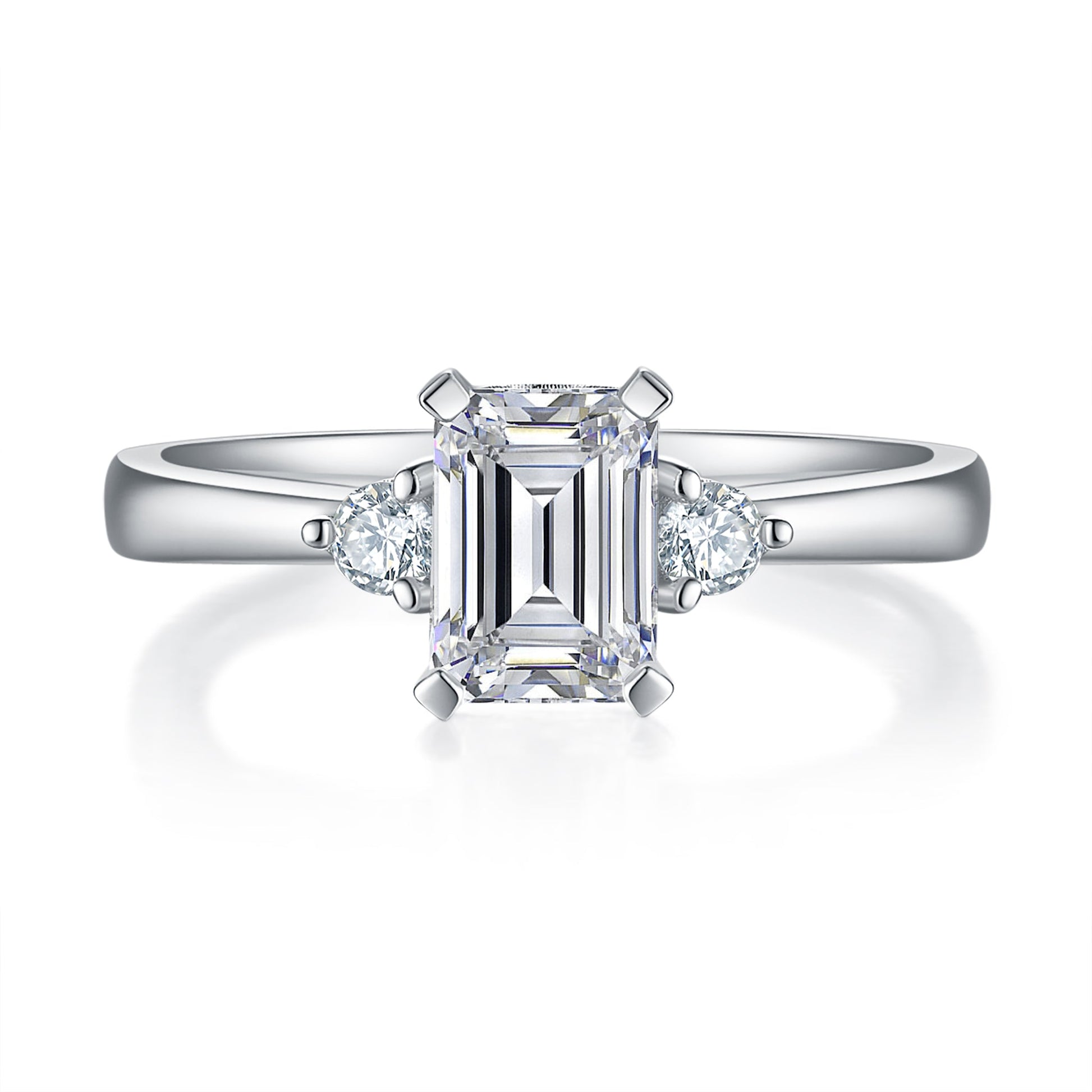 Emerald Three Stone Diamond Ring With 0.32 Ct. Oval Shape Lab Grown Diamond