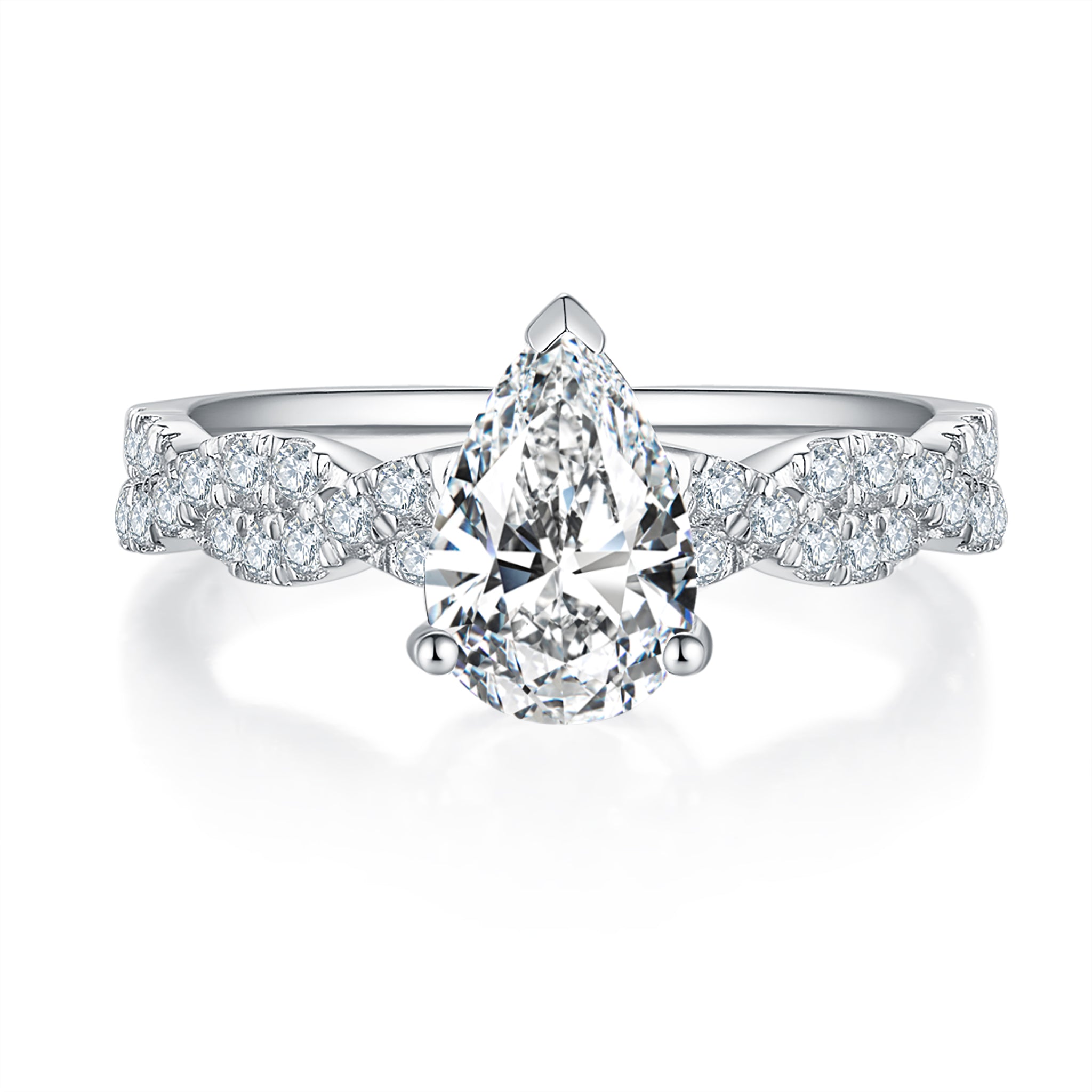 Twist Pave Diamond Ring With 0.3 Ct. Pear Shape Lab Grown Diamond