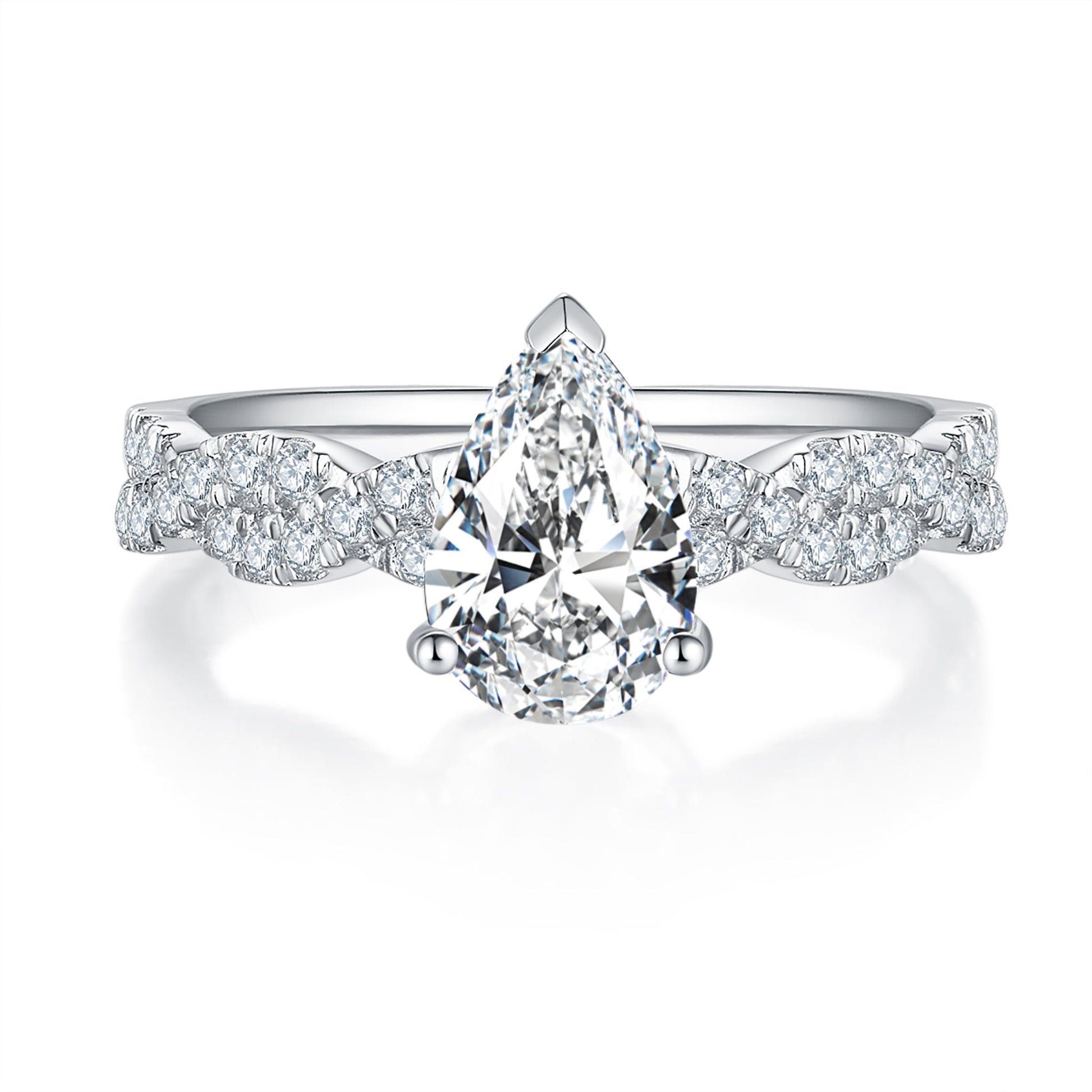 Twist Pave Diamond Ring With 0.3 Ct. Pear Shape Lab Grown Diamond