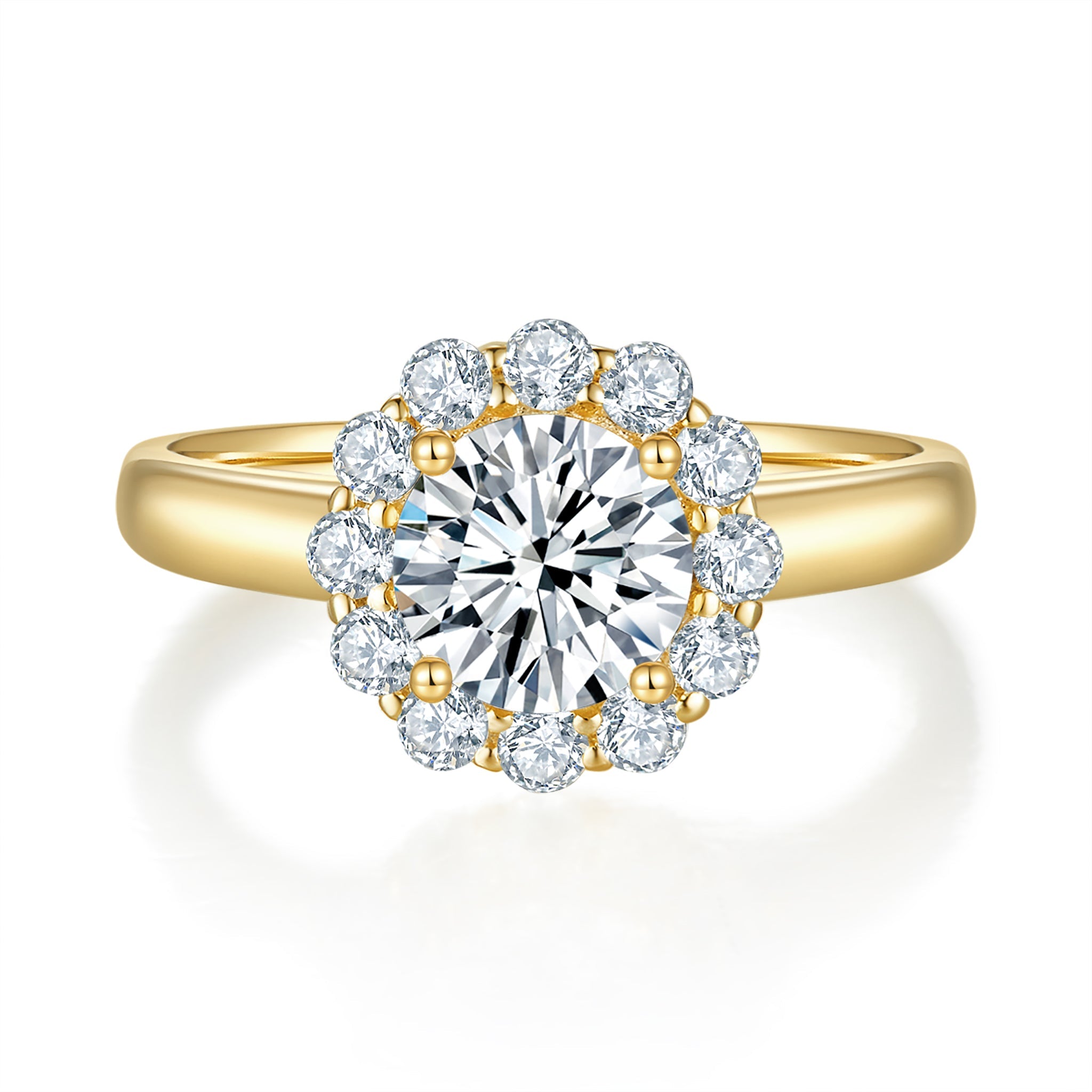 Golden Halo Diamond Ring With 0.57 Ct. Round Shape Lab Grown Diamond