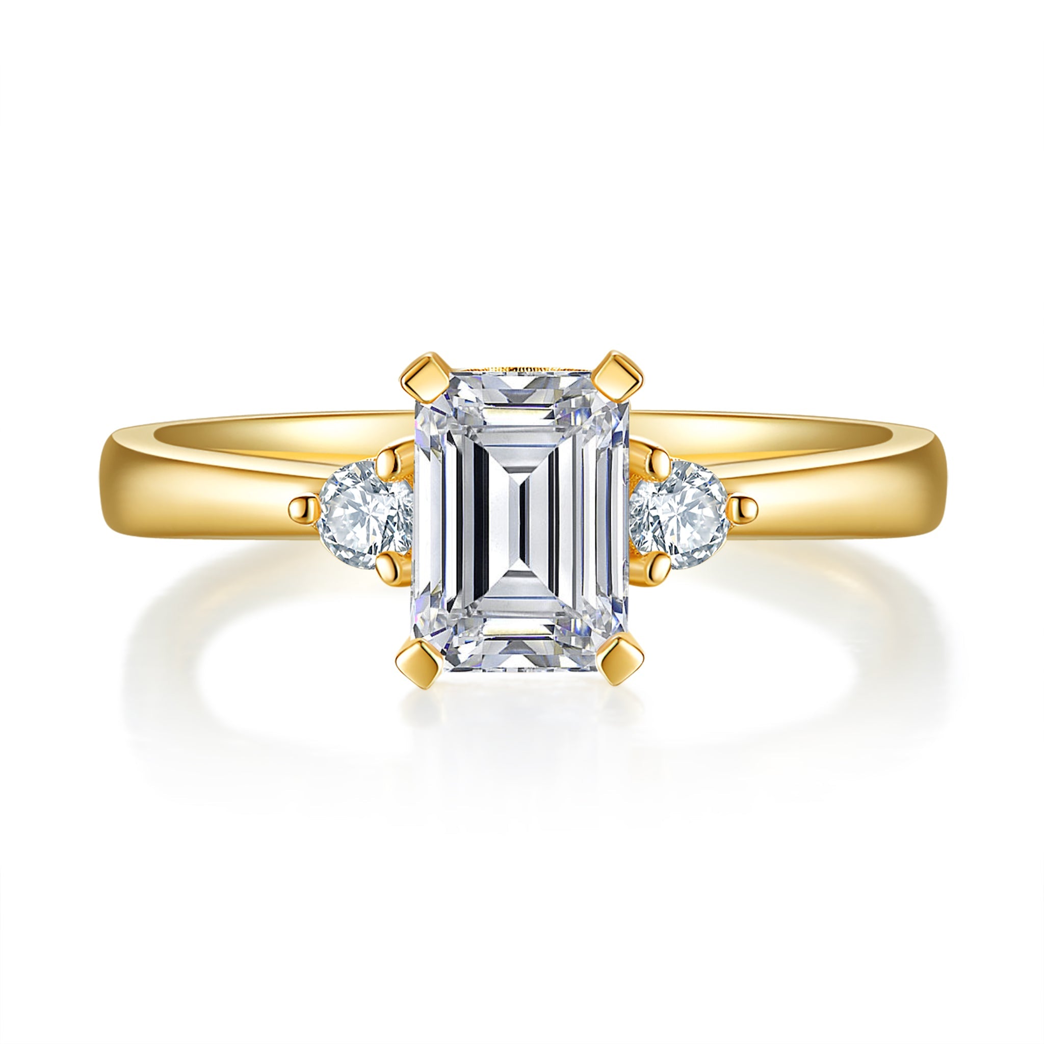 Emerald Three Stone Diamond Ring With 0.96 Ct. Oval Shape Lab Grown Diamond