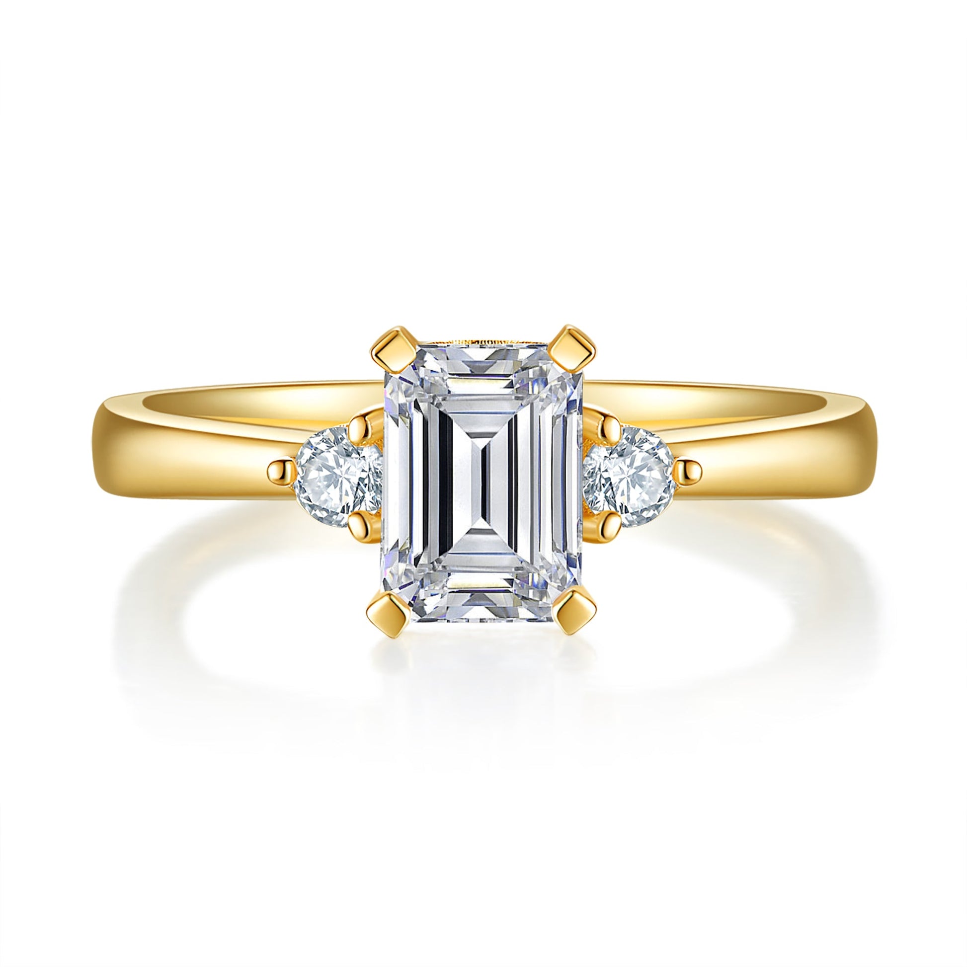 Emerald Three Stone Diamond Ring With 0.91 Ct. Emerald Shape Lab Grown Diamond